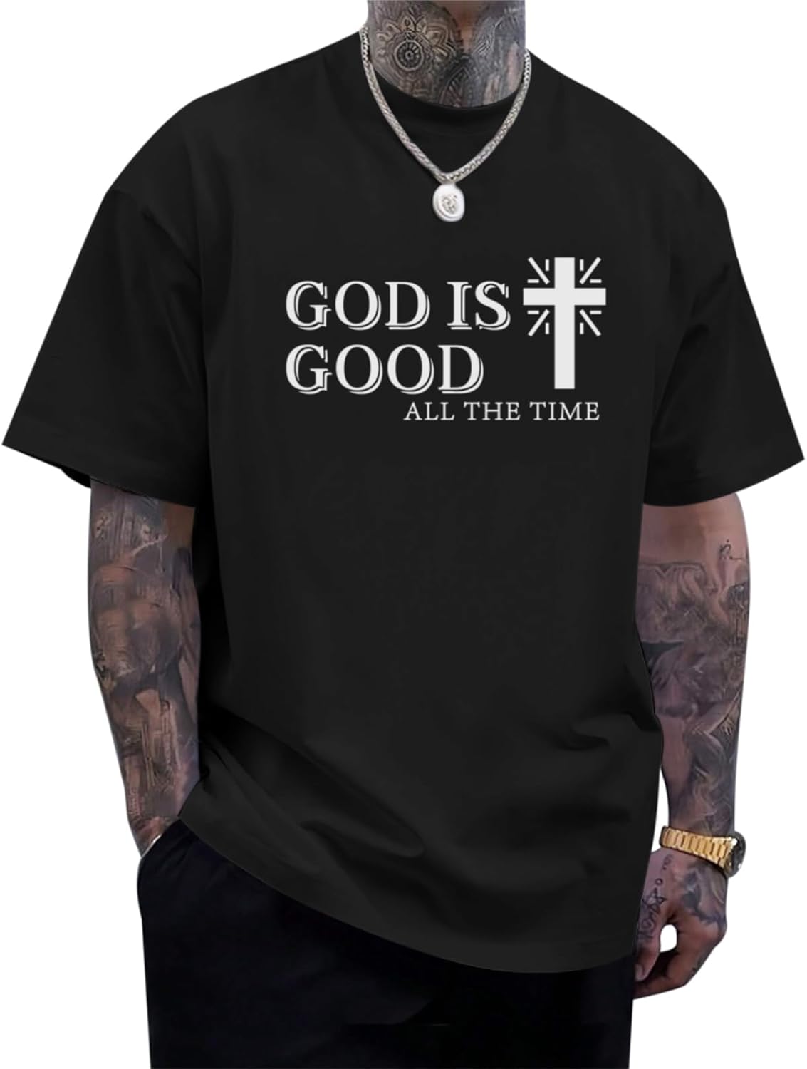 

God is Good Shirt Christian Jesus Cross T Shirts for Men Religious Faith Inspirational Vintage Oversized Graphic Tees 5XL різнокольоровий