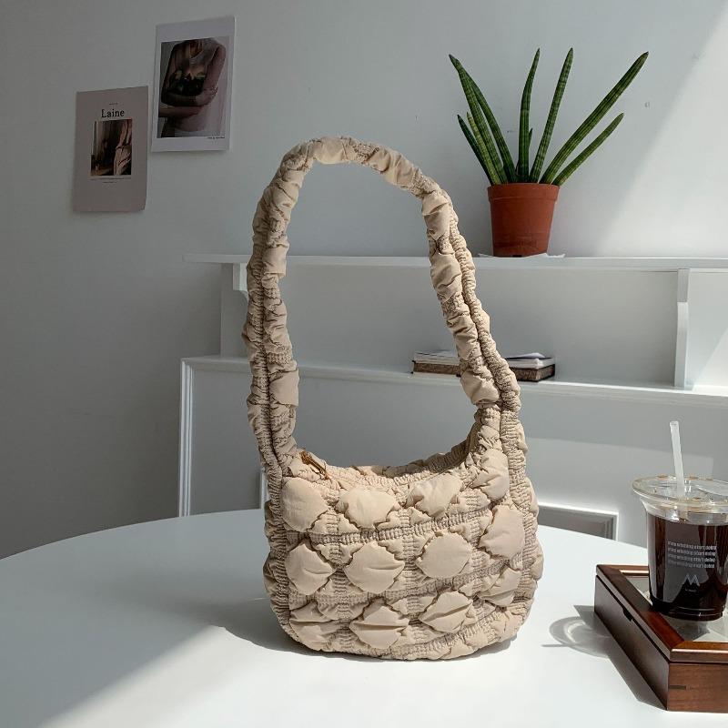Rhombus Bubble Cloud Bag Women's Autumn and Winter New Nylon Cotton Bag Niche Solid Color Women's Shoulder Bag