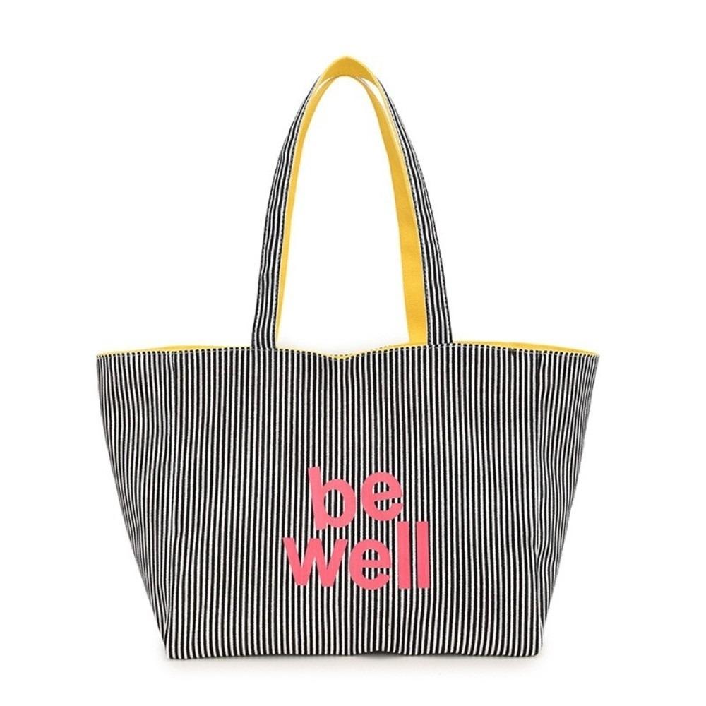 

Stripe Stripe Shoulder Bag Colorful Two-sided Design Large Capacity Handbag Korean Style Versatile Style Canvas Handbag Ladies
