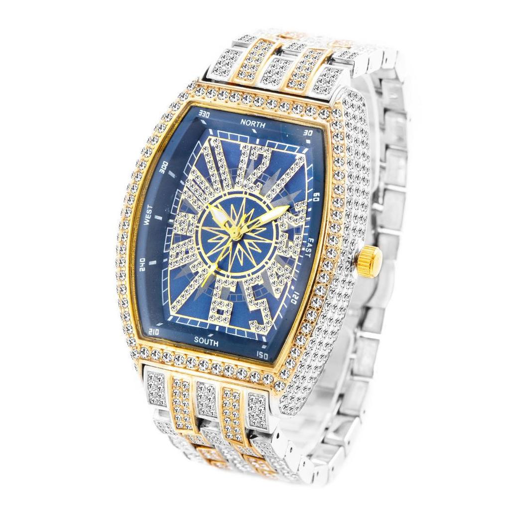 Luxury Mens Watches Fashion Hip Hop Iced Diamond Waterproof Tonneau AAA Quartz Wristwatch Male
