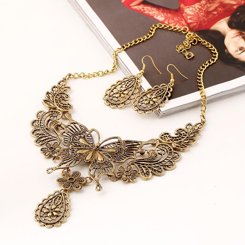 Fashion Hollowed Out Butterfly And Flower Design Women Necklace Earring Set For Women And Men
