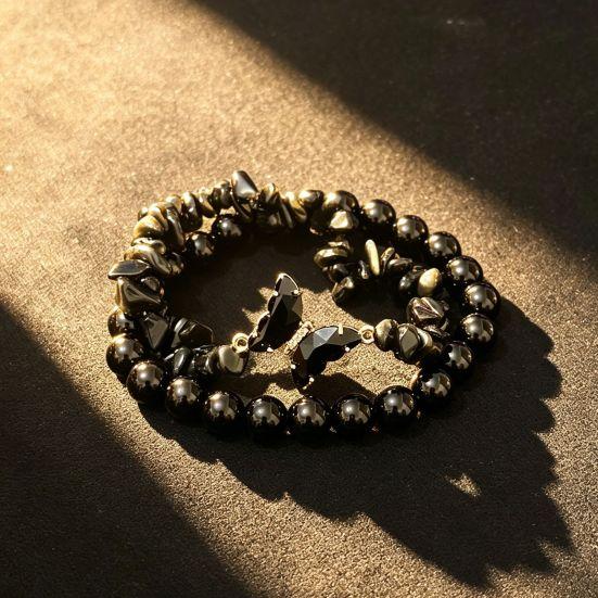 Natural Stone Bead Butterfly Bracelet for Women, Healing Stone Beaded Stretch Bracelet, Calming Spiritual Jewelry Gifts