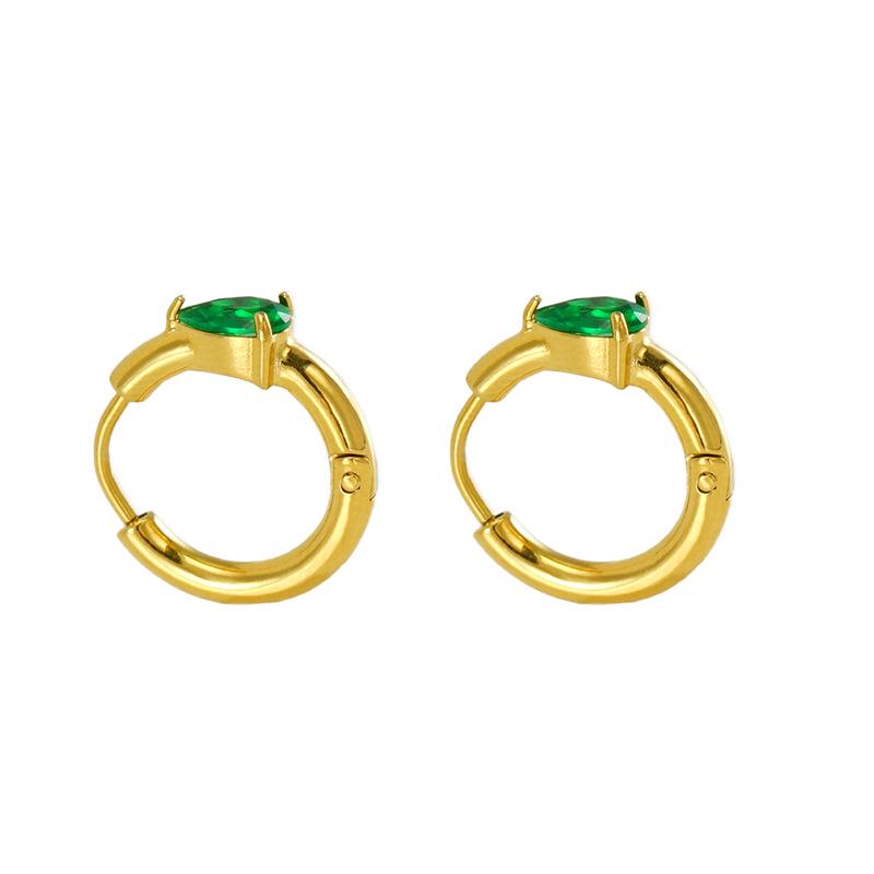 European & American Fashion Luxury Zirconia Water Drop Titanium Steel Hoop Earrings for Women