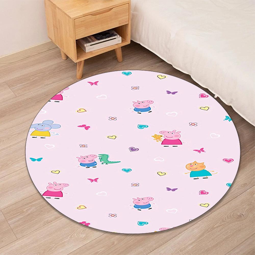 Peppa Pig Printed Round Rug Carpet Chair Rug Area Rug Entryway Doormats,for Office Chair Living Room Bedroom Kitchen Room.