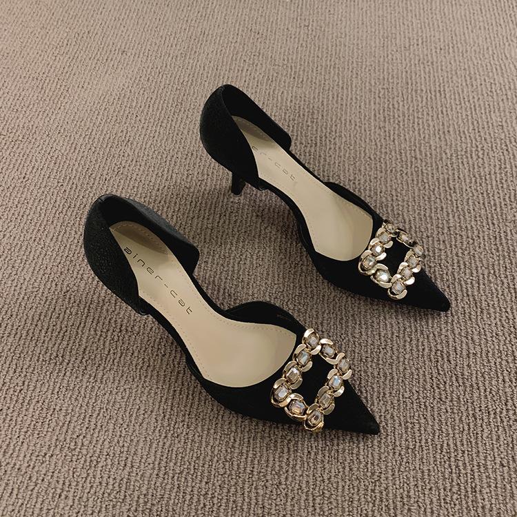 

Fashion Comemore Black Rhinestone High Heels Spring Autumn New Women s Shoes Temperament Pumps Square Buckle 8cm Stiletto Heels Women 39 чёрный