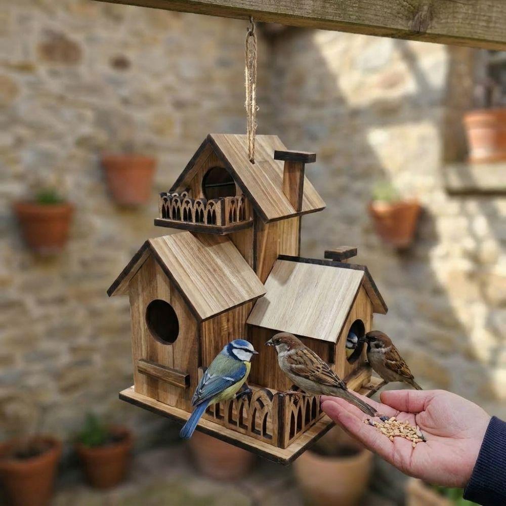 Handgefertigtes Vogelhaus aus Holz Wasserdichte Vogelnisthöhle Kreatives Lebensraum für Wildvögel Garten