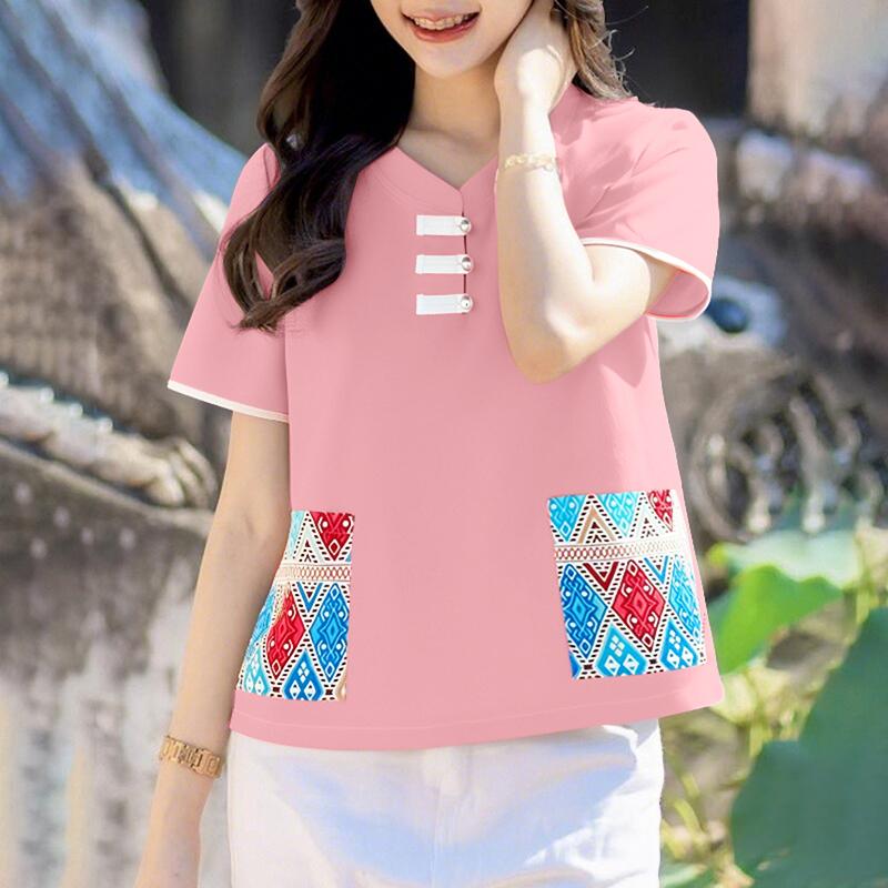 

ZANZEA Женская летняя повседневная блузка с круглым вырезом и коротким рукавом 4XL розовый