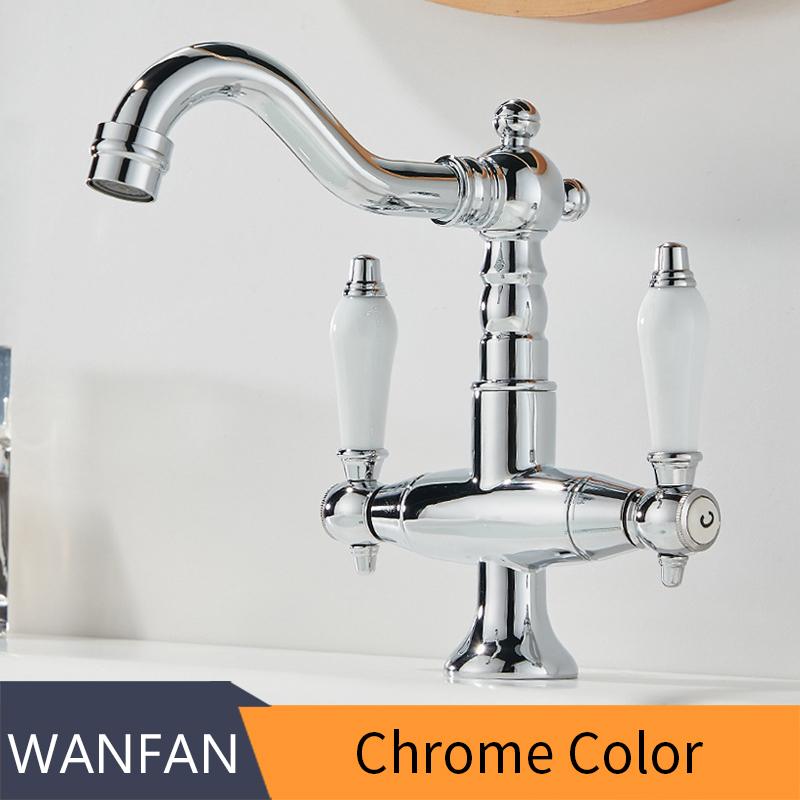 Basin Faucets Antique Brass Bathroom Faucets Industrial Style Sindle Hole Dual Handle Contemporary Water Mixer Tap  85537