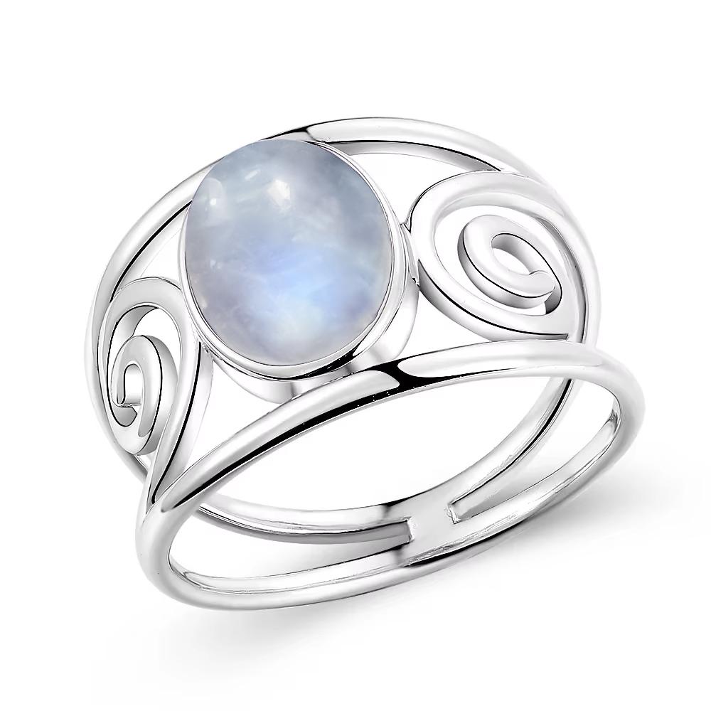 Vintage 925 Silver Ring Natural Moonstone Flower Ring 925 Hollow Eye Shape Round Sun And Moon Ring Fine Jewelry for Women Men