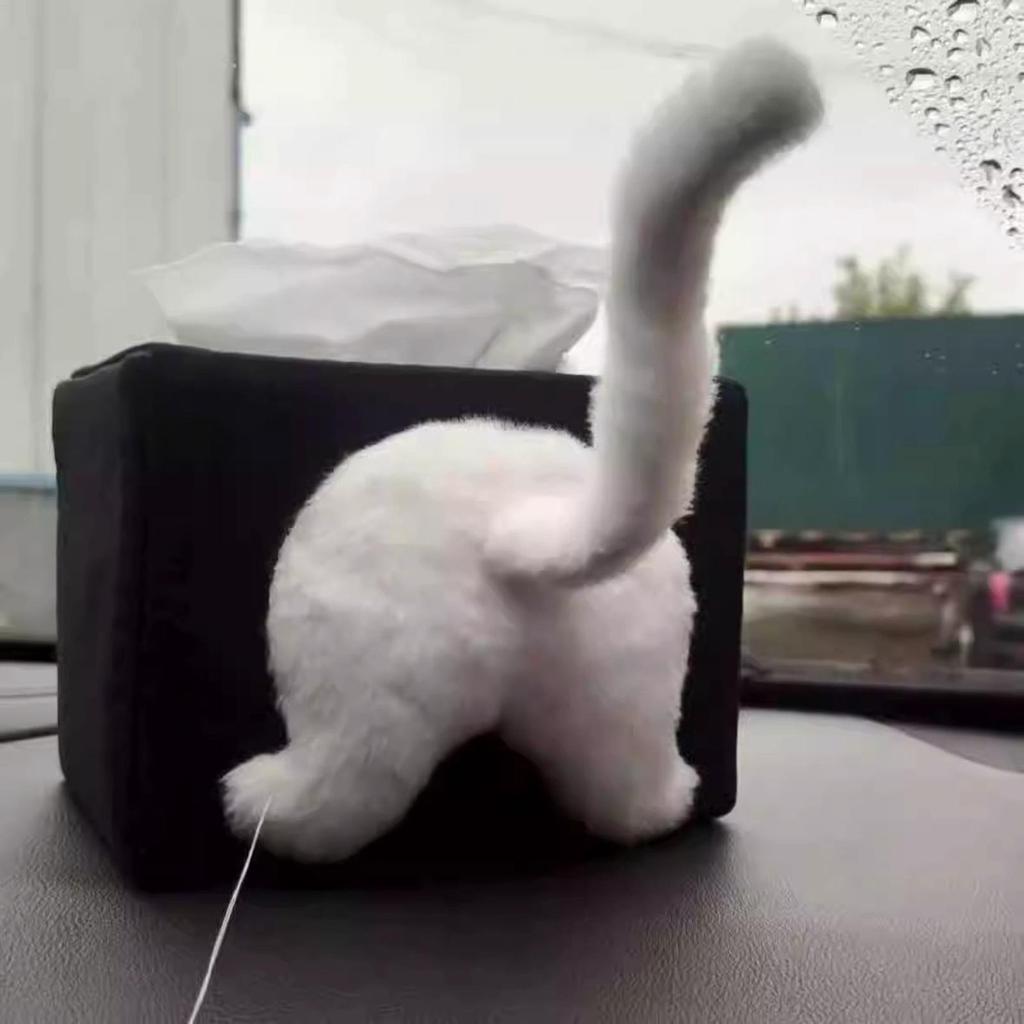 Cute Cat Butt Tissue Box Funny At Butt Napkin Dispenser Velvet Decorative Facial Tissue Holder For Kitchen Countertop Bedroom