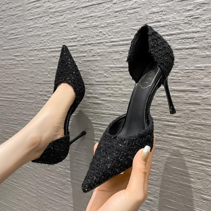 Internet celebrity temperament pointed single shoes women's spring 2025 new hollow pointed high heels not tired feet stiletto sandals