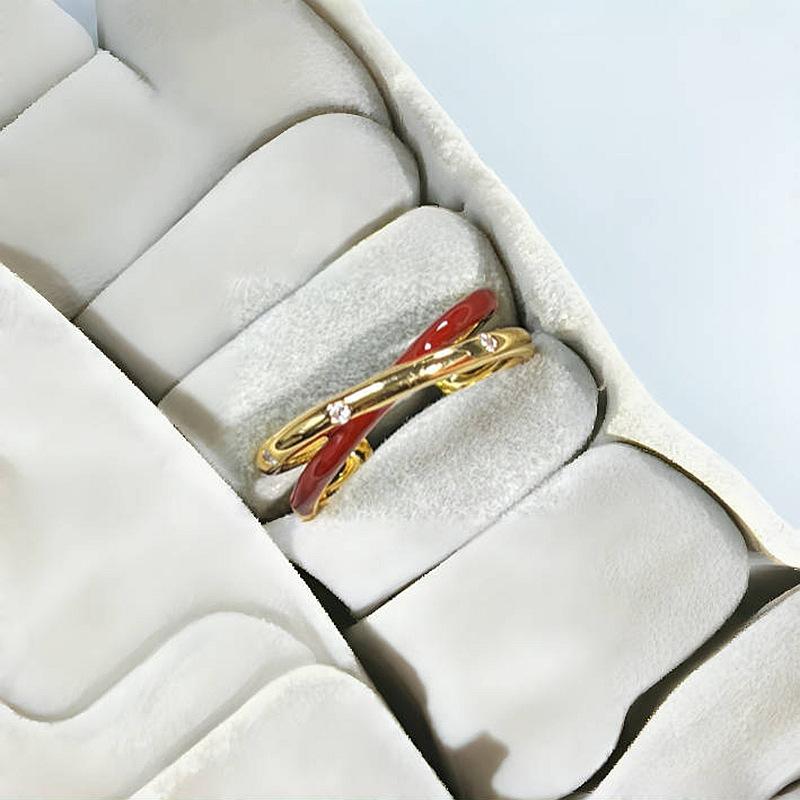 Ankara Red Oil-Dripping Serpentine Four-Leaf Clover Open Ring Sweet Ring Women'S Fashion High-End Accessories