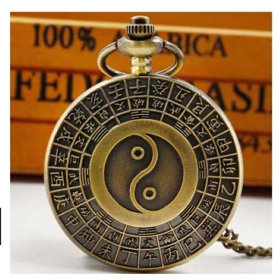 Vintage Retro Black White Bronze Chinese Yin Yang Quartz Unisex Men Women Pocket Watch Quartz Necklace Pendant Clock Chain Classic Dial Jewelry Gift