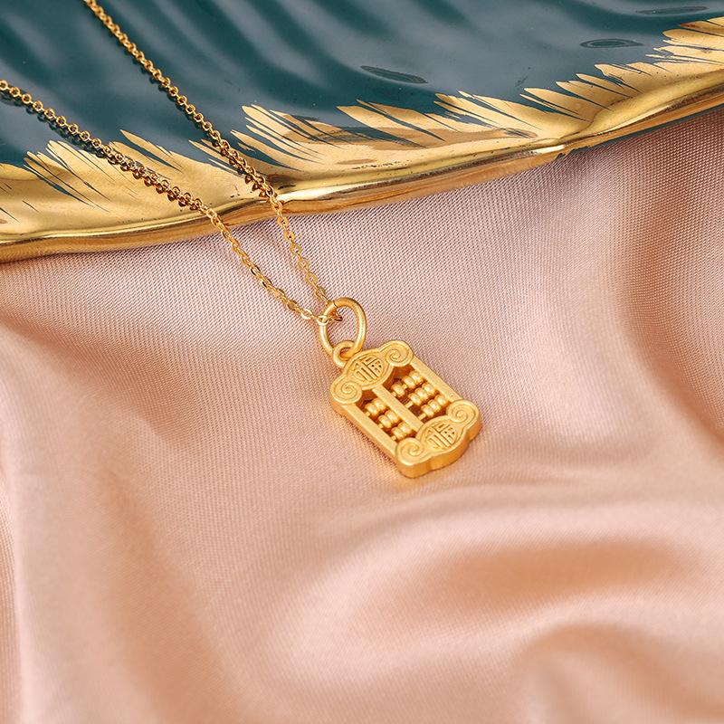 Chinese style auspicious cloud blessing character abacus pendant necklace women's new round square small abacus necklace simple sweater chain