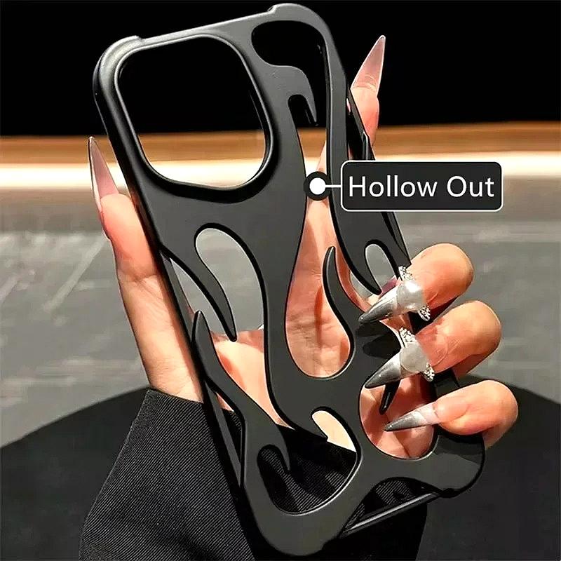 Luxury Matte Hollow Out Flame Phone Case For iPhone 17 16 13 14 11 12 Pro Max Plus 17 Air Soft Dissipate Heat Bumper  Back Cover