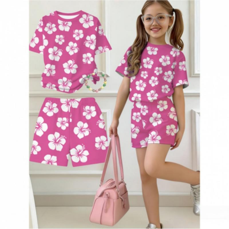Girls 2‑Piece Summer Set Daisy Floral Print Short‑Sleeve Top and Elastic Waist Shorts Kids Casual Daily Clothing