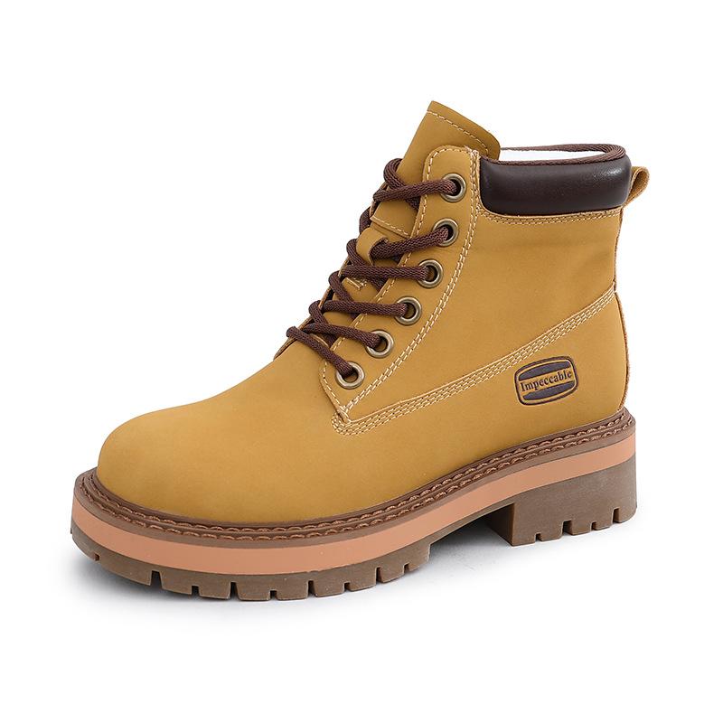 Leather rhubarb boots 2025 autumn and winter new Martin boots women's casual thin boots women's lace-up women's boots thick heel short boots