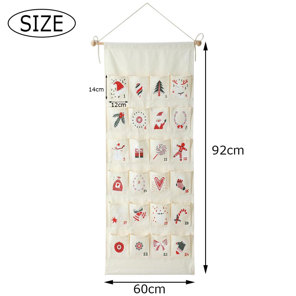 Christmas Advent Calendar Hanging Bag 24-Compartment DIY Fabric Storage Bag Christmas Decor Calendar Children's Gift Holiday De