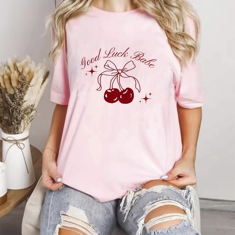 Pink Color Cherry Summer Fashion Tshirts Unisex Unisexga Top Female Anime Y2k Clothing Fashion Graphic Tshirt Unisex Tops