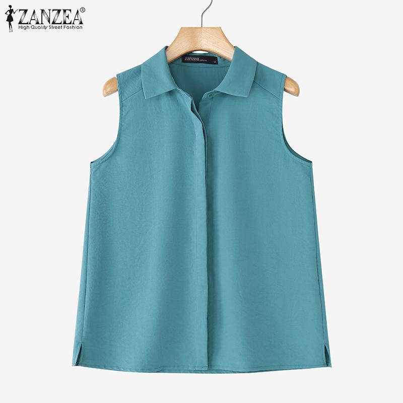 ZANZEA Women Classic Collar Summer Casual Sleeveless Vest Tops