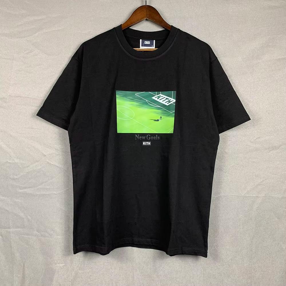 KITH American Streetwear Football Field Print Loose Casual Summer Cotton Short Sleeve TShirt City Walk Youth Fashion Tee