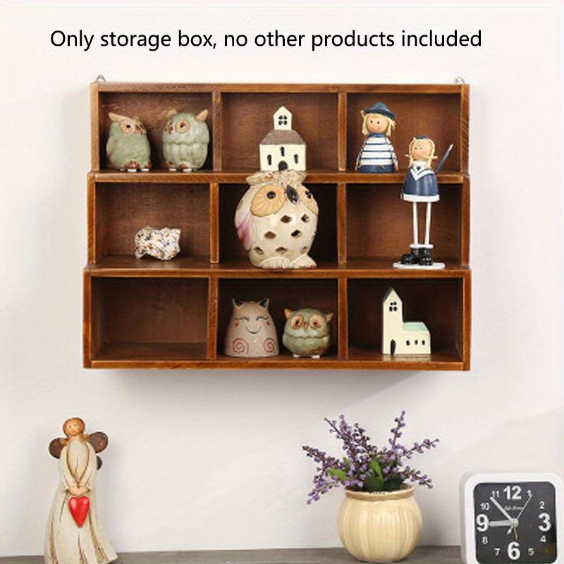 1pc Rouge/Bleu 9 grilles Étagère de Rangement Murale en Bois Vintage, Présentoir de haute qualité pour bijoux et objets de collection de bureau.