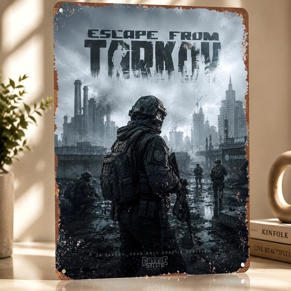 Poster del Gioco Escape From Tarkov Segni Metallici Stampati Retro Personalizzati Appeso a Parete Regalo per Soggiorno Decorazione d'Interni