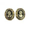 Vintage Cameo Court Style Earrings Matte Alloy Geometric Oval Studs Women
