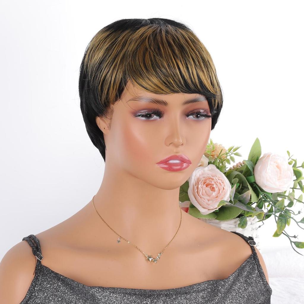 Damen-Perücke, 20,3 cm, blond, schwarz, Ombre-Pony, kurze Perücke, Hochtemperatur-Synthetik-Perücke, lässiges Styling