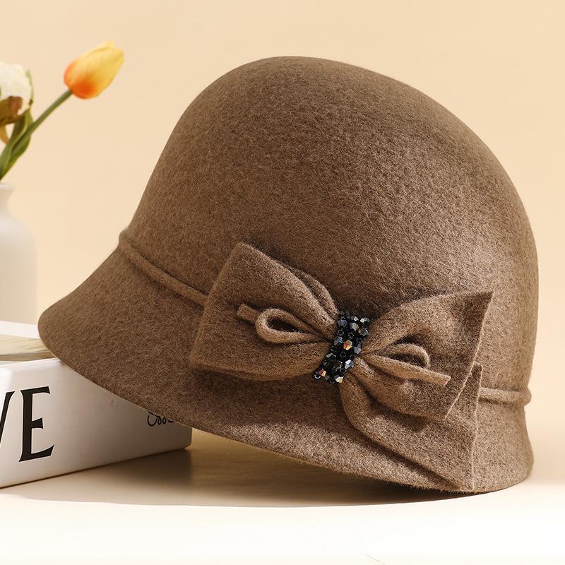 Top Hat Women's Autumn and Winter Wool Retro Woolen Hat Dome Fashion Versatile Basin Hat Outdoor Warm Bucket Hat