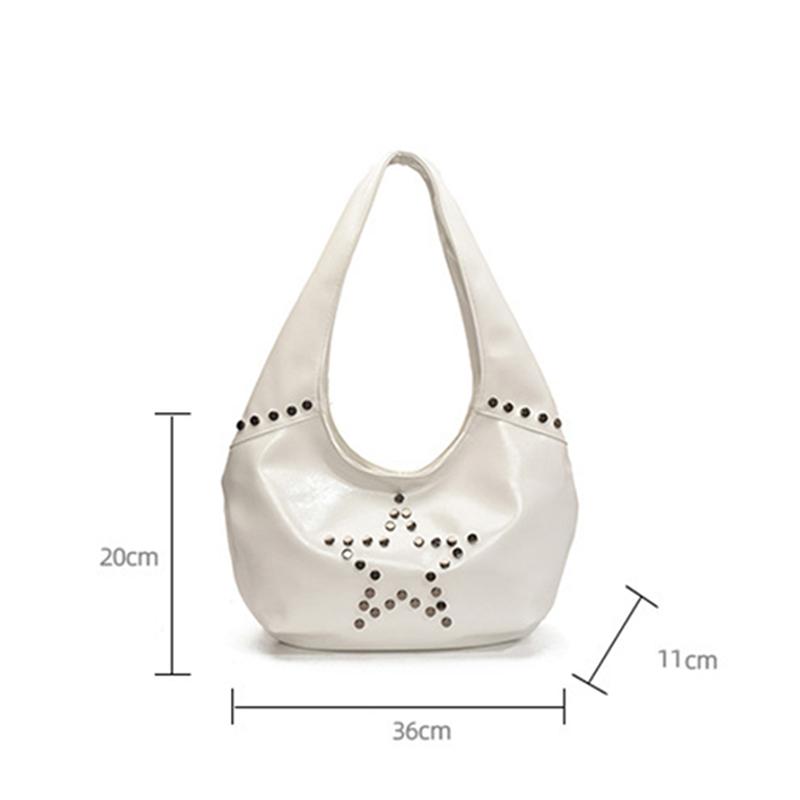 Retro Star Rivet Tote Bag Solid Pu Leather Shoulder Bag Large Capacity Female Casual Shopping Underarm Pack Lady Handbag