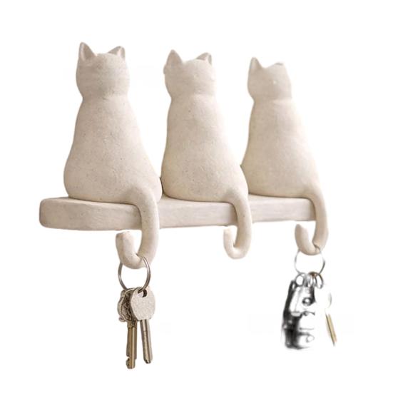 

Storage Rack Wall Mounted 3 Hook Hanger Cute Animal Shape No-Punch Key Holder Nordic Cat
