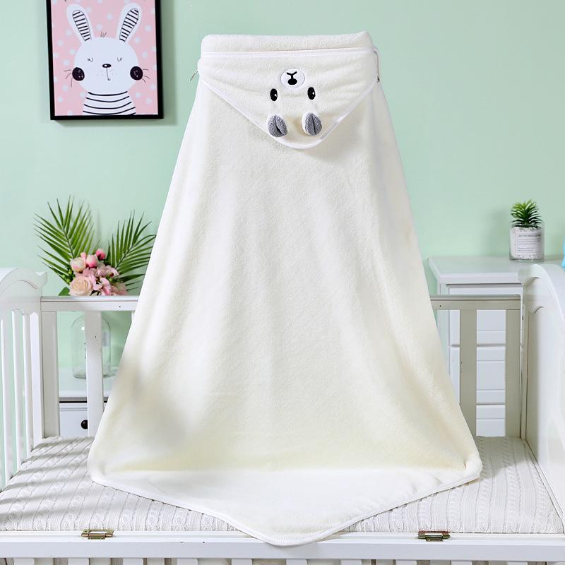 Soft Coral Fleece Baby Swaddle Blanket with Hooded Cape and Embroidery