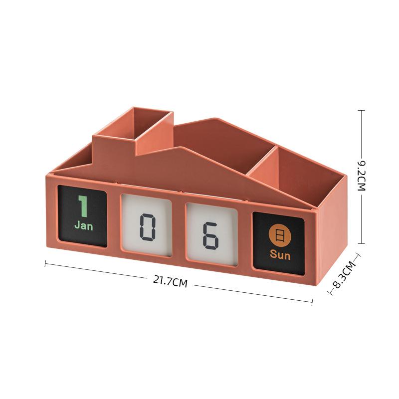 Multi Functional Creative Perpetual Calendar Pen Holder, Desktop Large Capacity Partitioned Ornament Pen Holder