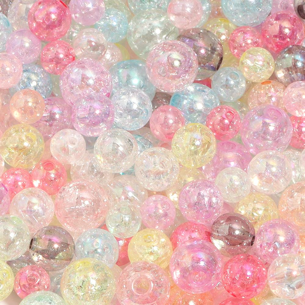 50/100pcs Cracked Acrylic Beads Candy Color Mixed Round Loose Spacer Beads For Jewelry Making DIY Bracelets Necklace Accessories