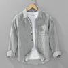 Men's Striped Cotton-Linen Shirt, Spring and Autumn Casual Comfortable Turn-Down Collar Loose Linen Long-Sleeve Versatile Shirt