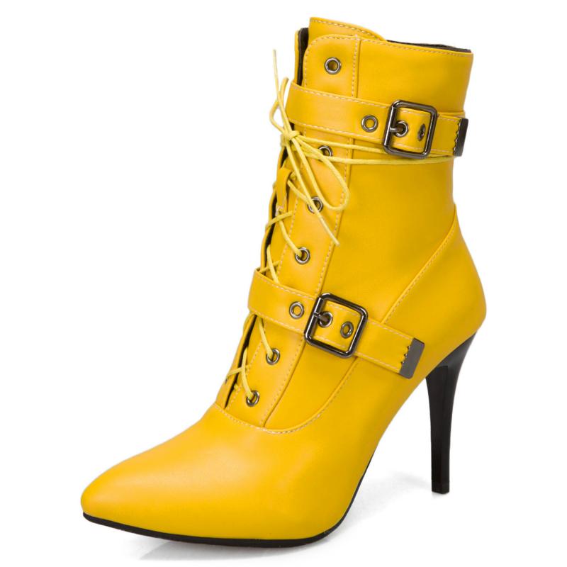 Fashion Fashion Ankle Boots For Women Hot 2024 Sexy Women's Ankle Boots Autumn Winter Buckle High Heel Lace Up Short Shoes Large Size