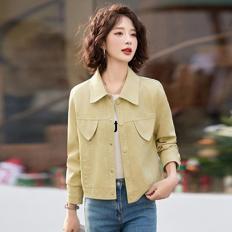 Spring and Autumn New Fashion Lapel Soft Leather Top Jacket Women's Versatile Skinny Casual Jacket Women's Trend