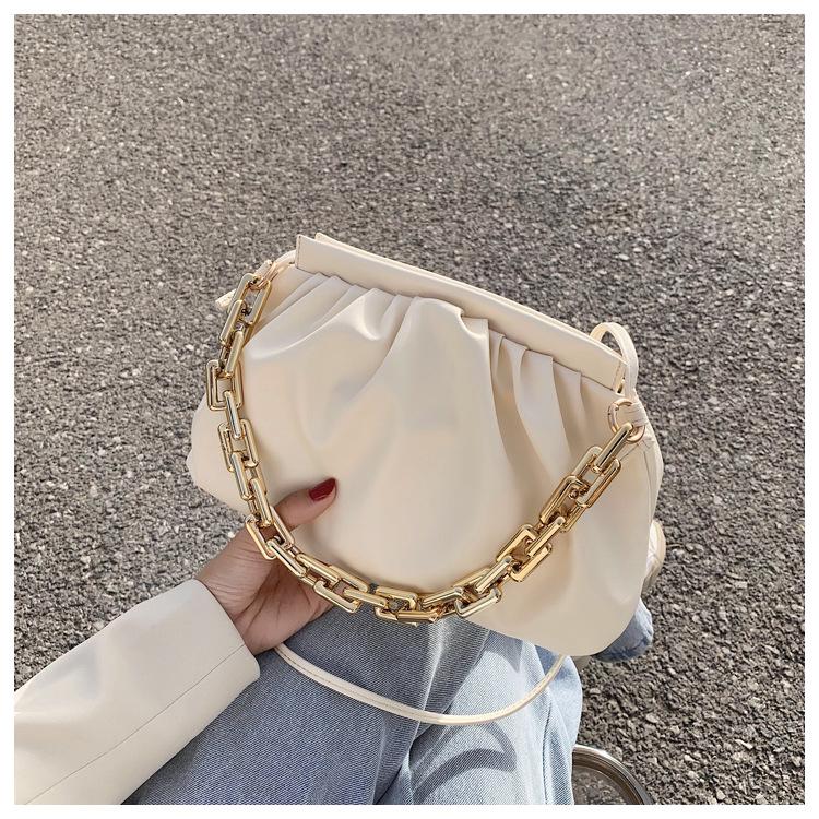 2020 Women's Chunky Chain Ruched Microfiber Crossbody Underarm Handbag