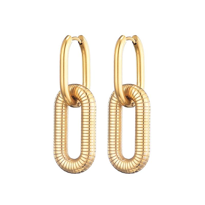 

Classic Stainless Steel Double Loop Design Hoop Earrings For Women Geometric Oval Punk Hip Hop Gold Copper Color Huggie Zircon золотий