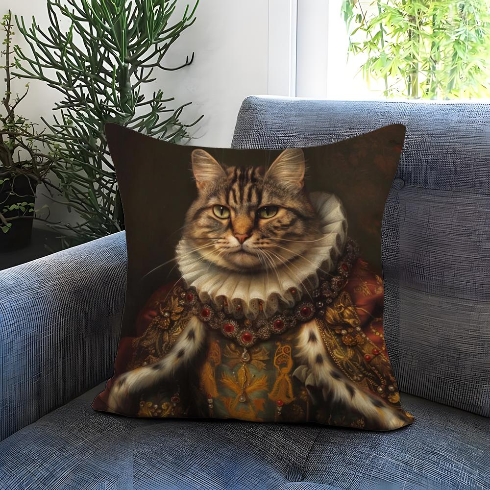 Renaissance Royal Cat Funny Cushion Cover Comfortable Reversible Pillow Cover Ideal for Car Sofa Bedroom & Beyond
