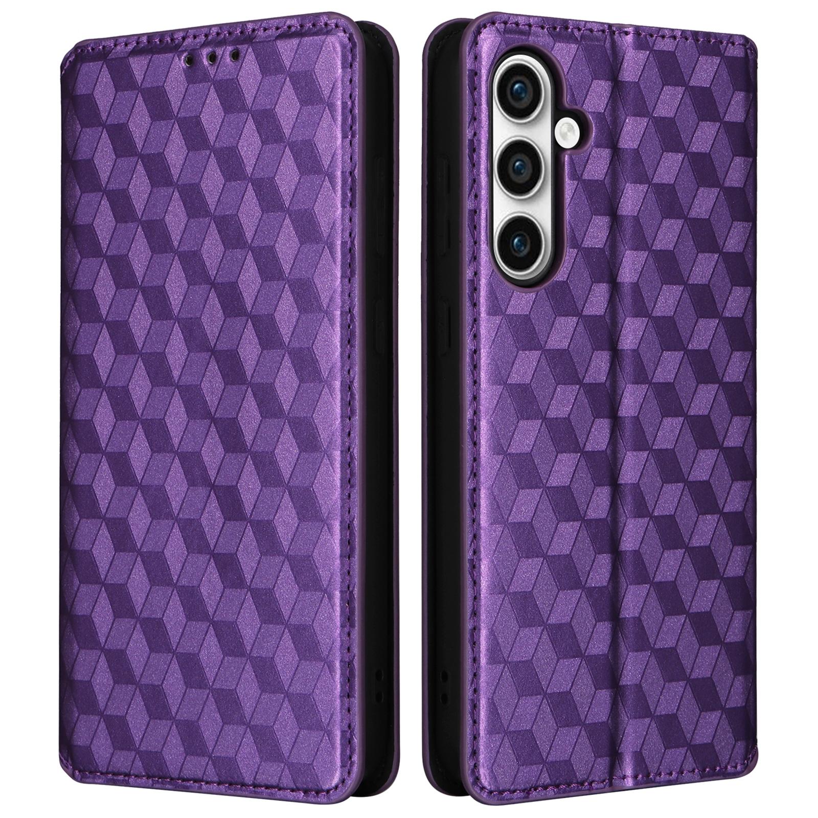 

For Samsung Galaxy S24 FE Wallet Case Rhombus Imprint Leather Phone Cover Purple