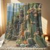 1Pc Cactus Desert Landscape Print Blanket - All-Season Lightweight Indoor/Outdoor Bedspread With Cacti & Succulents Design, Gree