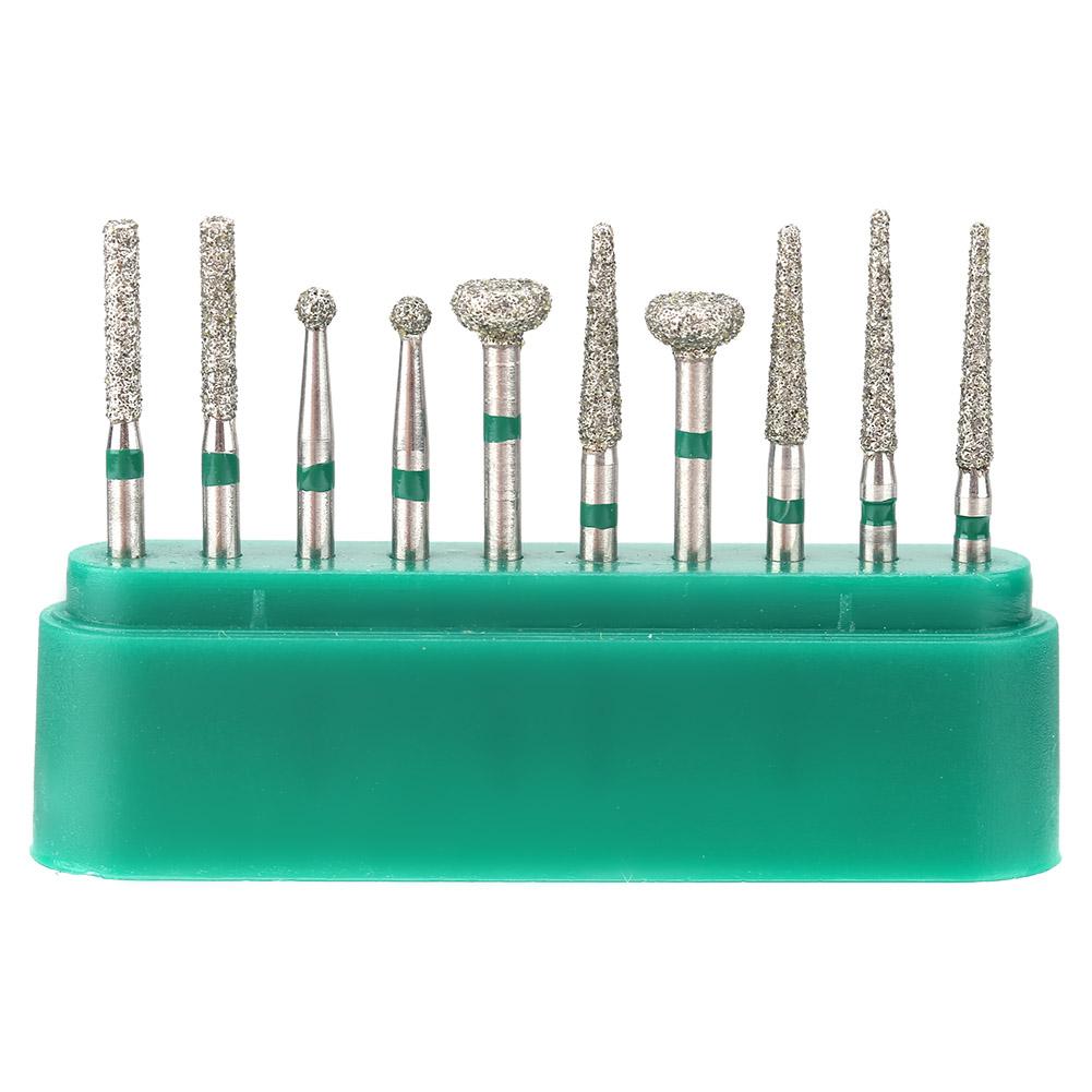 10pcs Dentistry Stainless Steel 1.6mm Round Handle Dental Diamond Burs Drills Kit