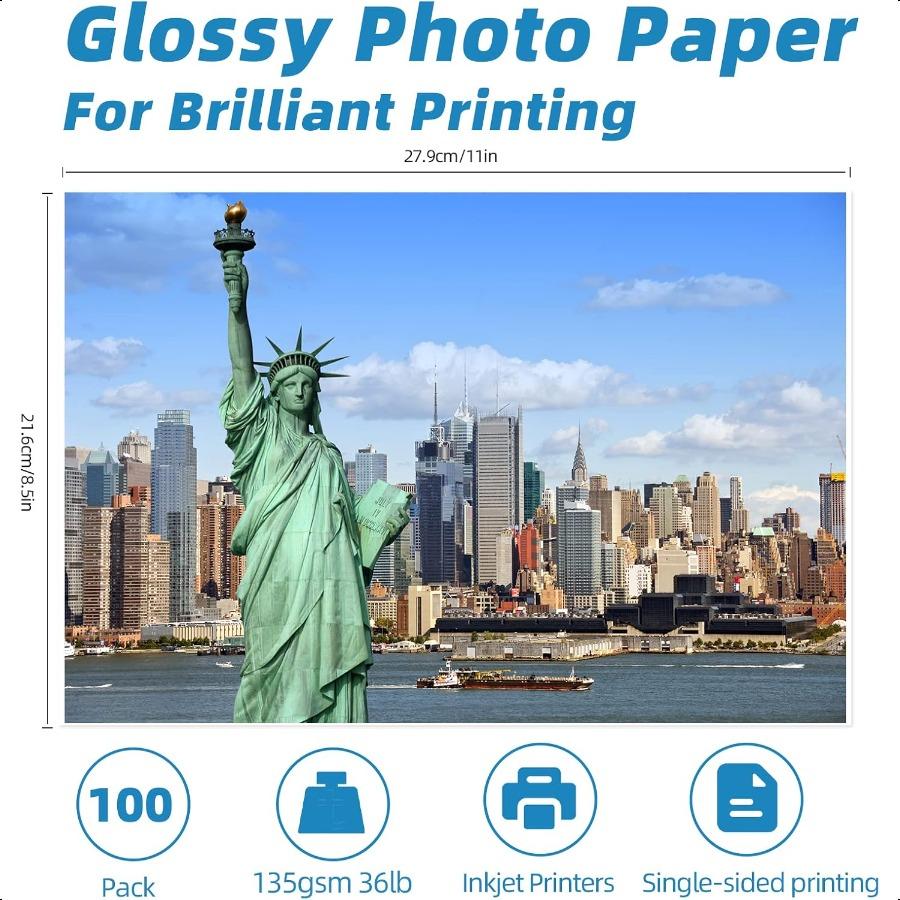 

37 фунтов Тонкая глянцевая бумага для флаеров 8,5x11 для струйной печати 100 листов Односторонняя DIY пакет для чипсов 135 г/м² Фотографии Изображение для струйного принтера с красителем United States