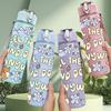 1PC Handwriting Text Quote Doodle 750ml Color Plastic Sports Water Bottle Leakproof Flip Straw Lid Suitable for Sports Office Home Use