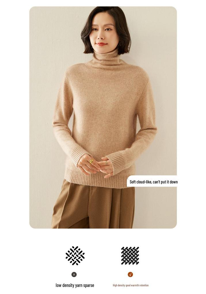 7-Gauge Double-Strand Ribbed Roll-Neck Women's Cashmere Sweater for Autumn/Winter