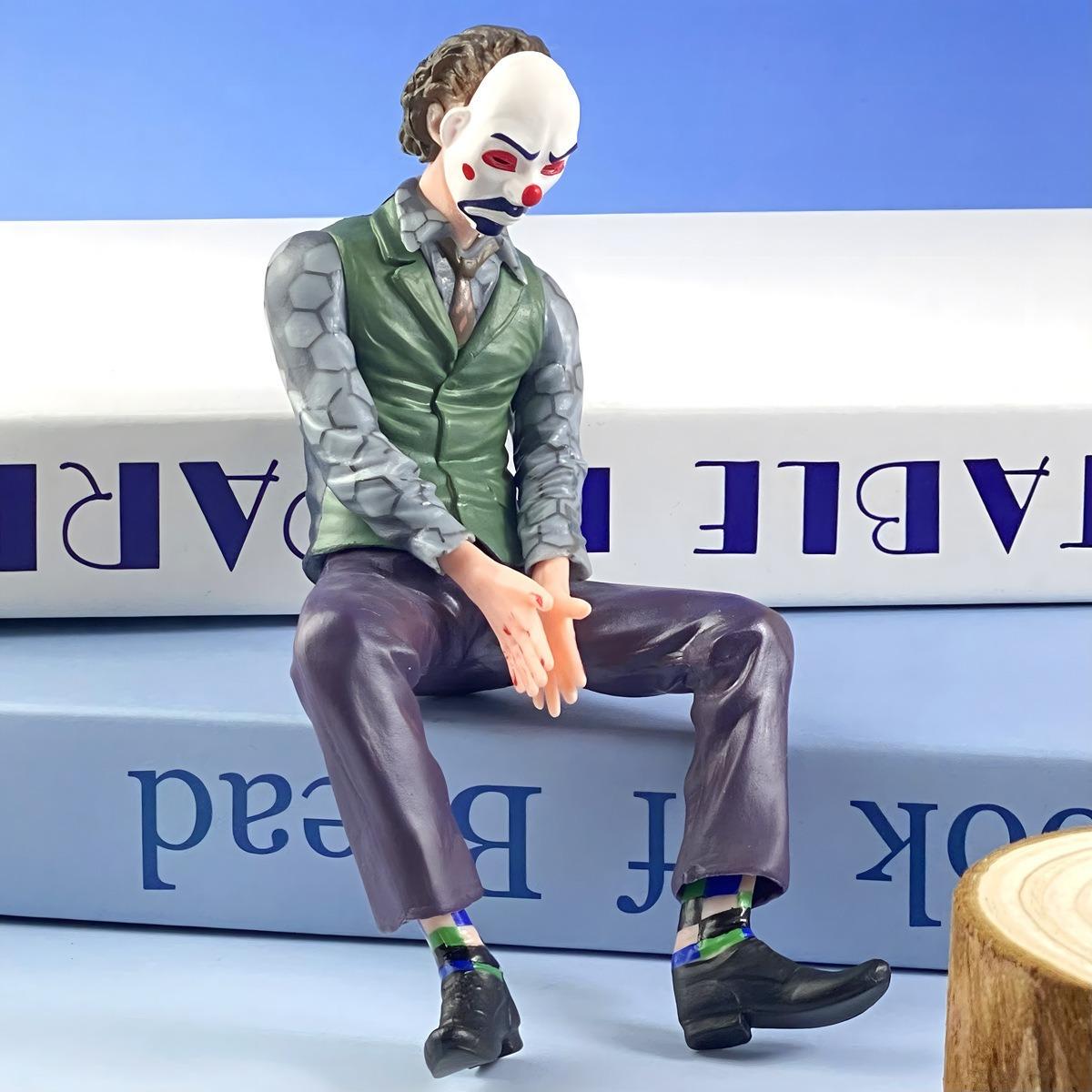 Interesting Toys Unisex Green Joker Heath Ledger Action Figure Sitting Suit Handheld Joker Mask Doll Desktop Decoration Model Toy Christmas Gift 15Cm
