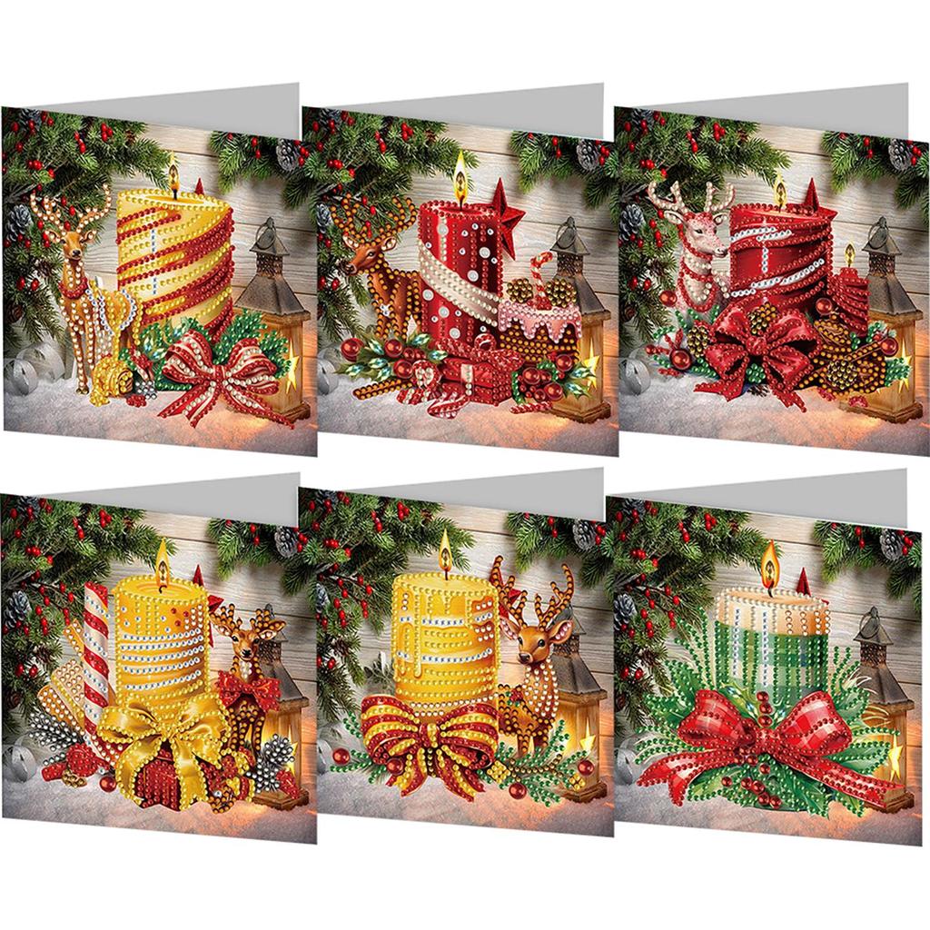 6PCS DIY Diamond Painting Greeting Card Set Rhinestone Diamond Art Mosaic Postcards Thank You Cards and Holiday Blessings