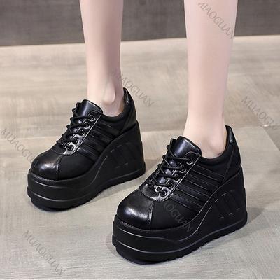 Fashion Women's Platform Shoes Punk Style Platform Women Pumps Black Fashion Wedges High Heels Ladies Shoes Large Size Lace Up Sneakers
